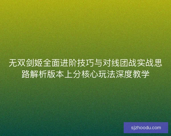 无双剑姬全面进阶技巧与对线团战实战思路解析版本上分核心玩法深度教学